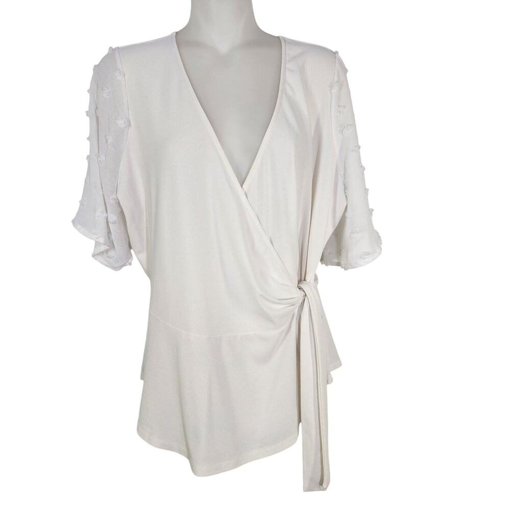 Flower And Feather Top Womens Large White Wrap Ti… - image 1